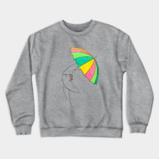 Umbrella Woman n4 by Natasha Kolton · white pink yellow green stars bikini beach girl · minimal painting Crewneck Sweatshirt